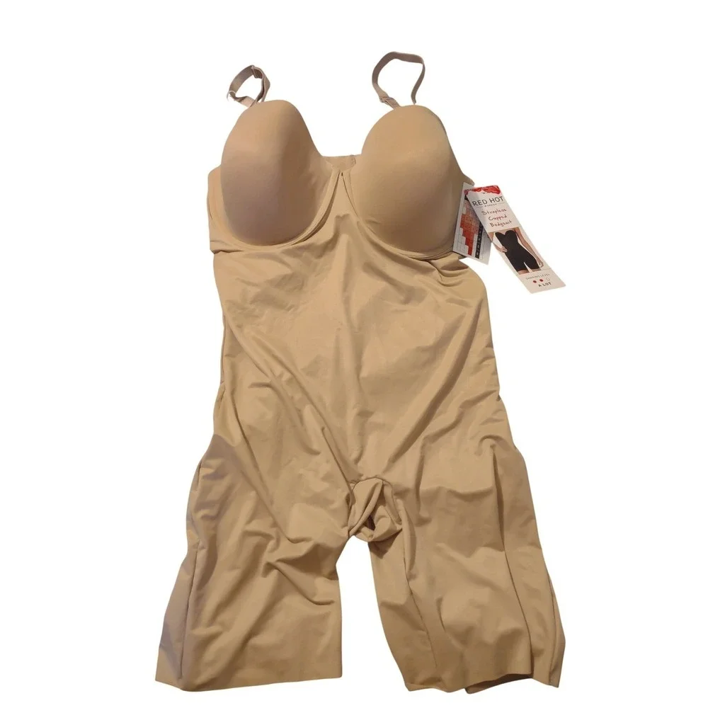 Red Hot by Spanx Strapless Cupped Bodysuit Neutral Beige Shapewear 10173R 1X - Picture 1 of 10